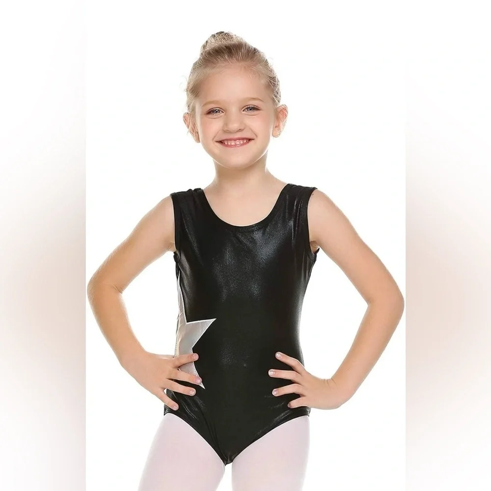 Girls Sleeveless Gymnastics Leotards Shiny Sparkle Stars One Piece Ballet Dance